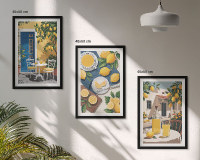 Lot de 3 tableaux pour salon Limonade au soleil sur la terrasse