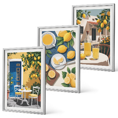 Lot de 3 tableaux pour salon Limonade au soleil sur la terrasse