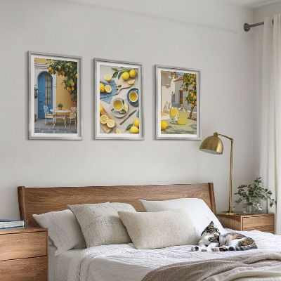 Cadre photo mural Citrons limonade porte bleue