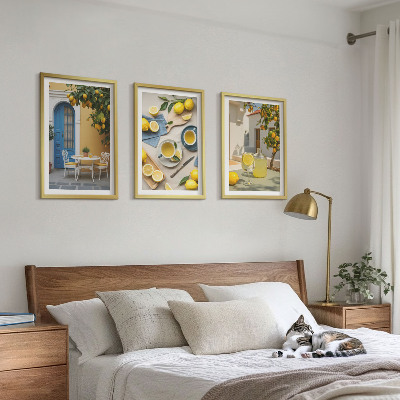 Cadre photo mural Citrons limonade porte bleue