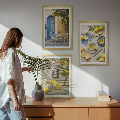 Cadre photo mural Citrons limonade porte bleue