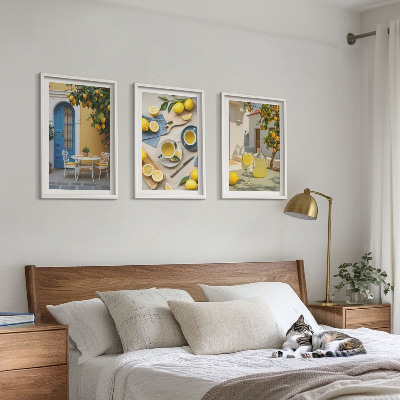 Cadre photo mural Citrons limonade porte bleue