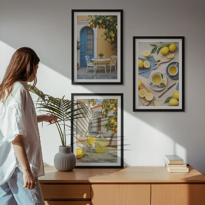 Cadre photo mural Citrons limonade porte bleue