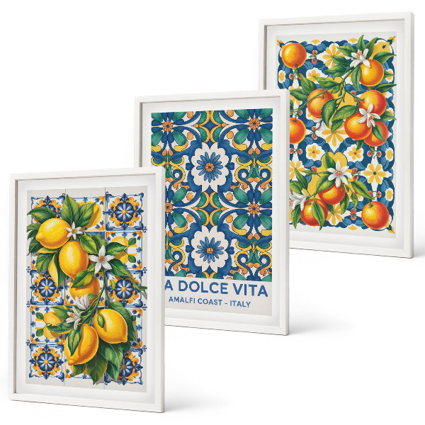 Lot de 3 tableaux pour salon Abstraits colorés d'agrumes