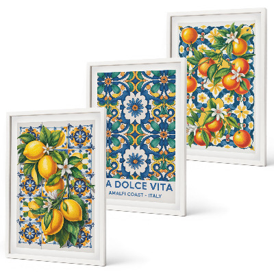 Lot de 3 tableaux pour salon Abstraits colorés d'agrumes