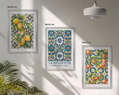 Tableaux pour salon ensemble de 3 pièces aux motifs abstraits colorés d'agrumes
