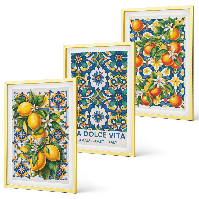 Lot de 3 tableaux pour salon Abstraits colorés d'agrumes
