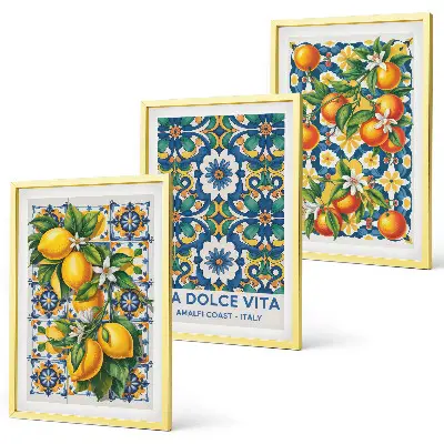 Tableaux pour salon ensemble de 3 pièces aux motifs abstraits colorés d'agrumes