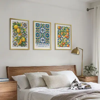 Tableaux pour salon ensemble de 3 pièces aux motifs abstraits colorés d'agrumes