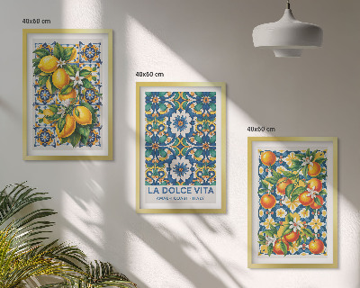 Lot de 3 tableaux pour salon Abstraits colorés d'agrumes
