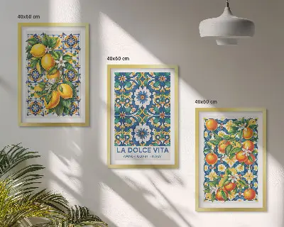 Tableaux pour salon ensemble de 3 pièces aux motifs abstraits colorés d'agrumes