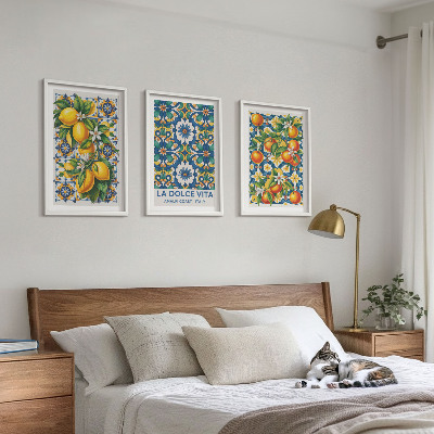 Lot de 3 tableaux pour salon Abstraits colorés d'agrumes