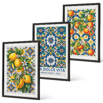 Lot de 3 tableaux pour salon Abstraits colorés d'agrumes