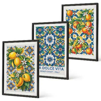 Tableaux pour salon ensemble de 3 pièces aux motifs abstraits colorés d'agrumes