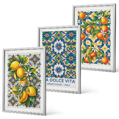 Lot de 3 tableaux pour salon Abstraits colorés d'agrumes