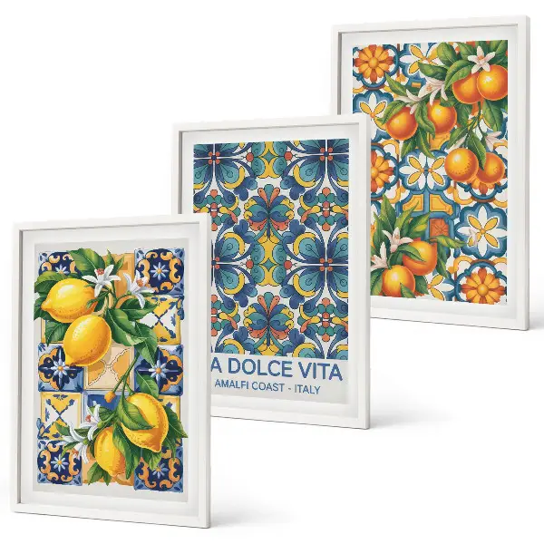Lot de 3 tableaux pour salon avec motifs de fleurs d'oranger citronné