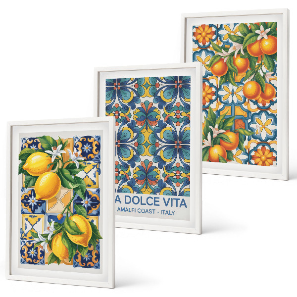 Lot de 3 tableaux pour salon Motifs de fleurs d'oranger citronné