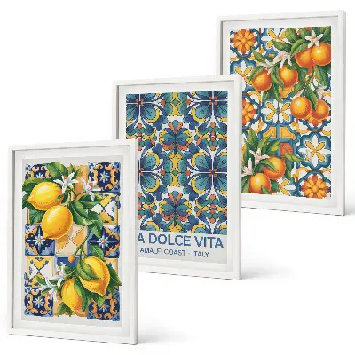 Lot de 3 tableaux pour salon avec motifs de fleurs d'oranger citronné