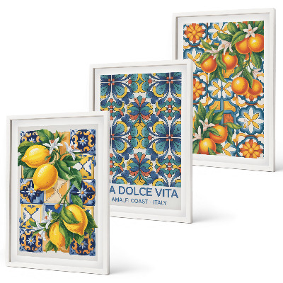 Lot de 3 tableaux pour salon Motifs de fleurs d'oranger citronné