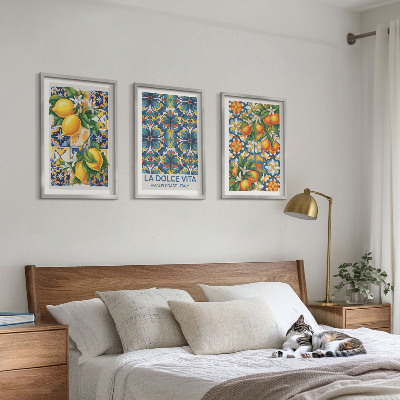 Lot de 3 tableaux pour salon Motifs de fleurs d'oranger citronné