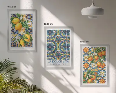 Lot de 3 tableaux pour salon avec motifs de fleurs d'oranger citronné