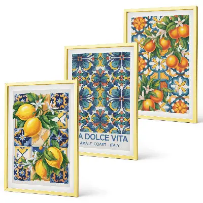 Lot de 3 tableaux pour salon avec motifs de fleurs d'oranger citronné