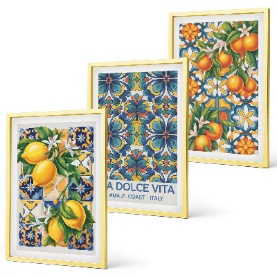 Lot de 3 tableaux pour salon Motifs de fleurs d'oranger citronné