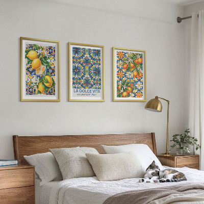 Lot de 3 tableaux pour salon Motifs de fleurs d'oranger citronné