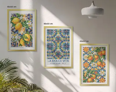Lot de 3 tableaux pour salon avec motifs de fleurs d'oranger citronné