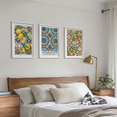 Lot de 3 tableaux pour salon Motifs de fleurs d'oranger citronné