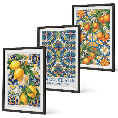 Lot de 3 tableaux pour salon Motifs de fleurs d'oranger citronné