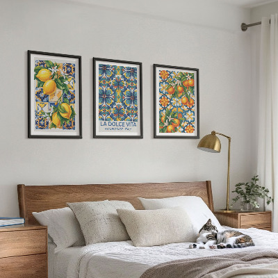 Lot de 3 tableaux pour salon Motifs de fleurs d'oranger citronné