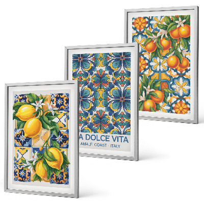 Lot de 3 tableaux pour salon Motifs de fleurs d'oranger citronné