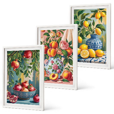 Lot de 3 tableaux pour salon Composition des fruits de la grenade