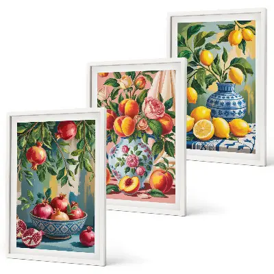 Lot de 3 tableaux pour salon représentant une composition de grenades