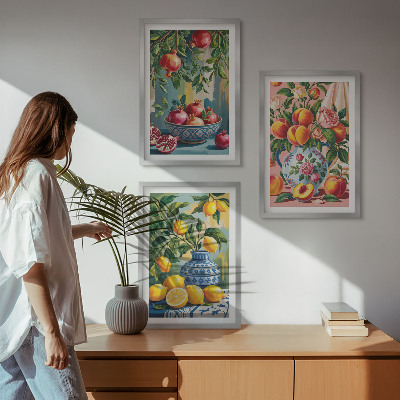 Lot de 3 tableaux pour salon Composition des fruits de la grenade