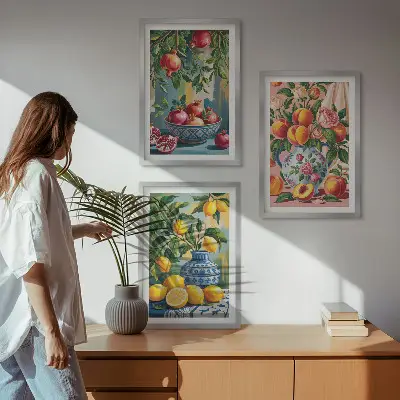 Lot de 3 tableaux pour salon représentant une composition de grenades