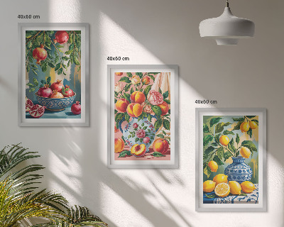 Lot de 3 tableaux pour salon Composition des fruits de la grenade