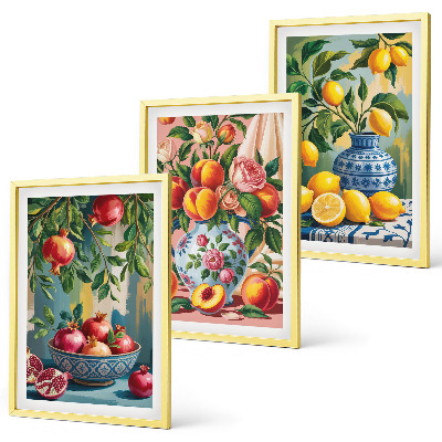 Lot de 3 tableaux pour salon Composition des fruits de la grenade