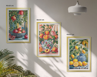 Lot de 3 tableaux pour salon Composition des fruits de la grenade