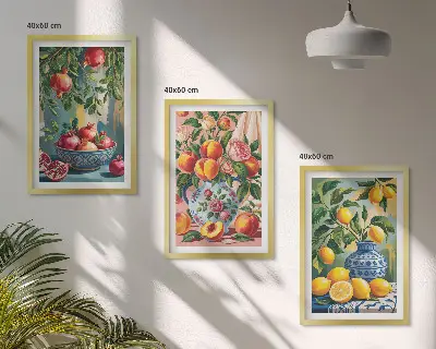 Lot de 3 tableaux pour salon représentant une composition de grenades