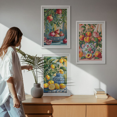 Lot de 3 tableaux pour salon Composition des fruits de la grenade