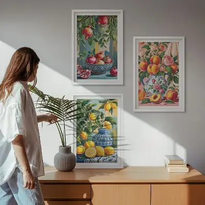 Lot de 3 tableaux pour salon représentant une composition de grenades
