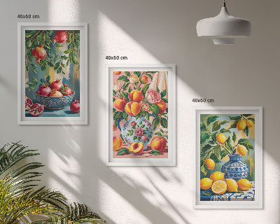 Lot de 3 tableaux pour salon Composition des fruits de la grenade