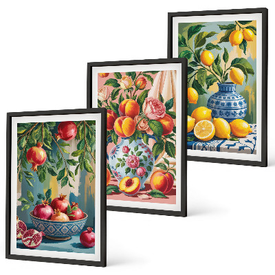 Lot de 3 tableaux pour salon Composition des fruits de la grenade