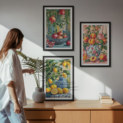 Lot de 3 tableaux pour salon Composition des fruits de la grenade