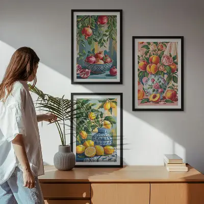 Lot de 3 tableaux pour salon représentant une composition de grenades