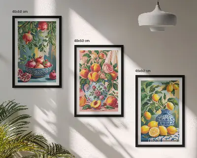 Lot de 3 tableaux pour salon représentant une composition de grenades