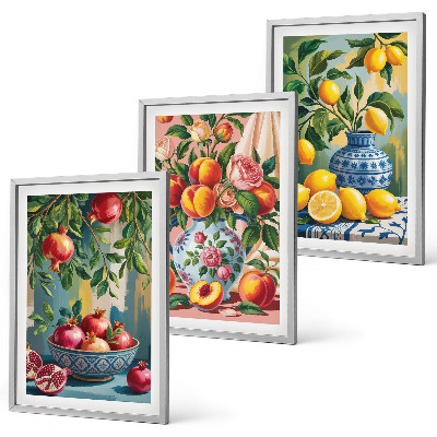 Lot de 3 tableaux pour salon Composition des fruits de la grenade