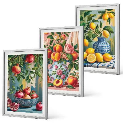 Lot de 3 tableaux pour salon représentant une composition de grenades